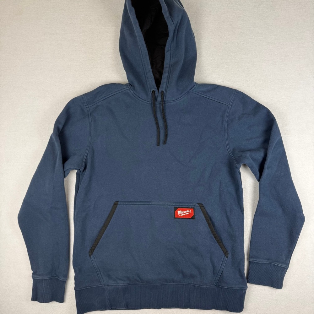 Milwaukee Mens Blue Heavy Duty Pullover Hoodie Sweatshirt Small RN 150428